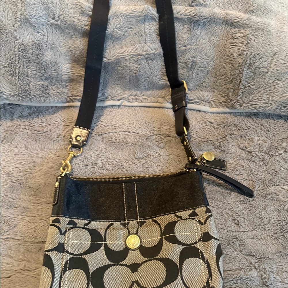 Coach Black and Taupe Signature Crossbody